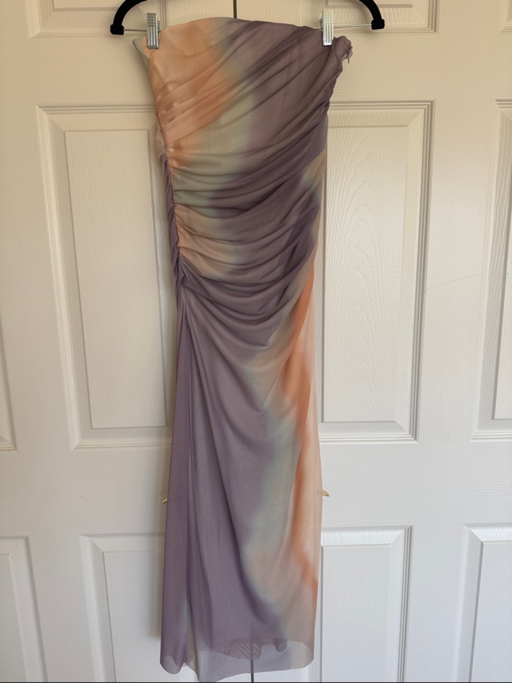 Zara NWT Strapless hidden corset Ruched Ombre Evening Dress in Mauve and Peach
